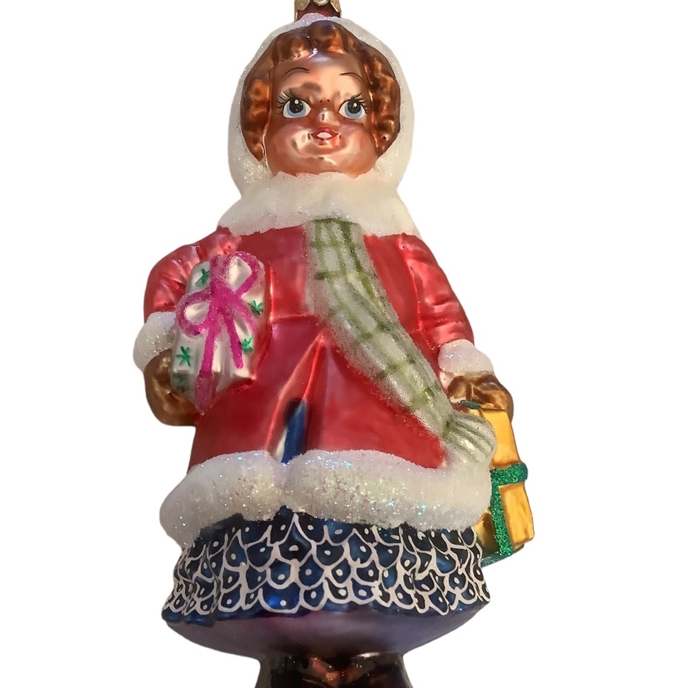Christopher radko evergreen time 98-219-0-girl with gift Christmas ornament